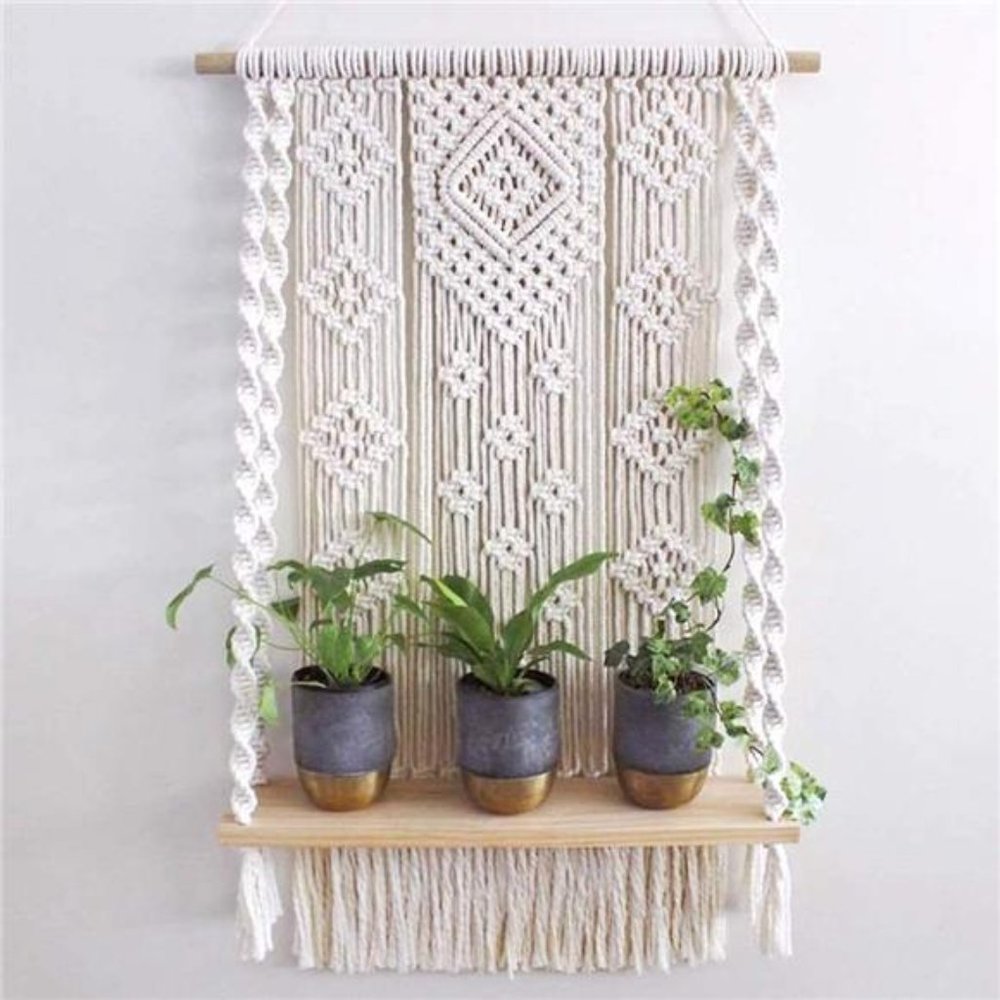 Macrame Wall Hanging Shelf Boho Rope Plant Pot Basket Holder Plant Hanger Indoor
